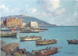 Fortunato Fontana - Fishing vessels on the Neopolitan coast ;and Another similar at night