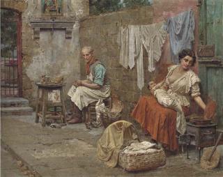 Fortunino Matania - Nella Cortile