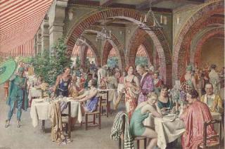 Fortunino Matania - On the terrace at the Hotel Excelsior, Venice