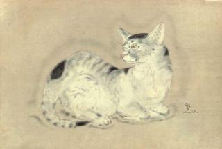 Foujita Tsuguharu - Chat assis, les pattes repliées