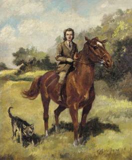 Frances Mabel Hollams - A lady on a saddled hunter in a field