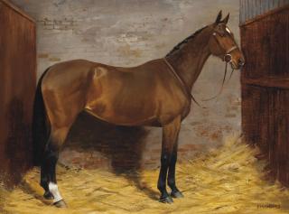 Frances Mabel Hollams - Tokay, a chestnut hunter in a stable; and A bay hunter in a stable