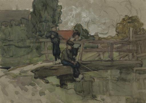 Frances Mary Hodgkins - Boys Fishing On A Bridge