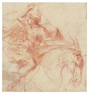 Francesco Allegrini - A Roman cavalryman in the midst of battle, his sword raised