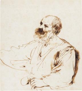 Francesco Barbieri - Study of a bearded man, his arm outstretched