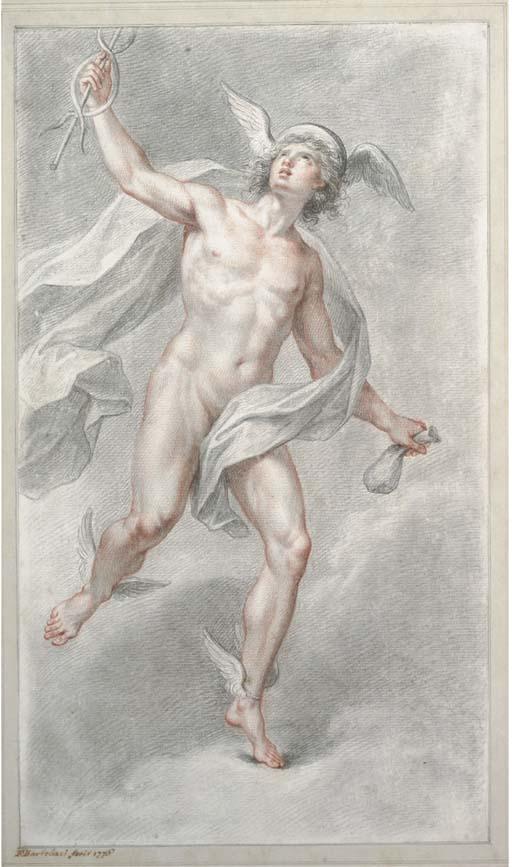 Francesco Bartolozzi - Mercury carrying his caduceus looking up to the left