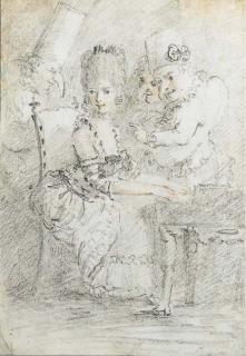 Francesco Bartolozzi - Une jeune fille jouant du clavecin entourée de polichinelles