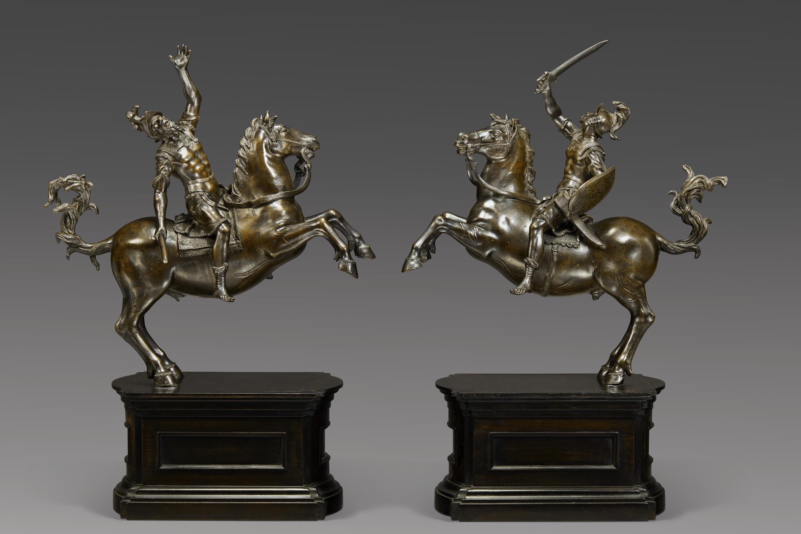 Francesco Bertos - Paire de groupes équestres, l\'un représentant peut-être la conversion de saint Paul et l\'autre un guerrier brandissant son épée