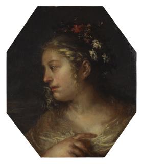 Francesco Cairo - Portrait Of A Lady, Bust Length, With Flowers On Her Hair