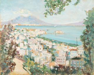 Francesco Cangiullo - Scorcio di Napoli con il Vesuvio sullo sfondo