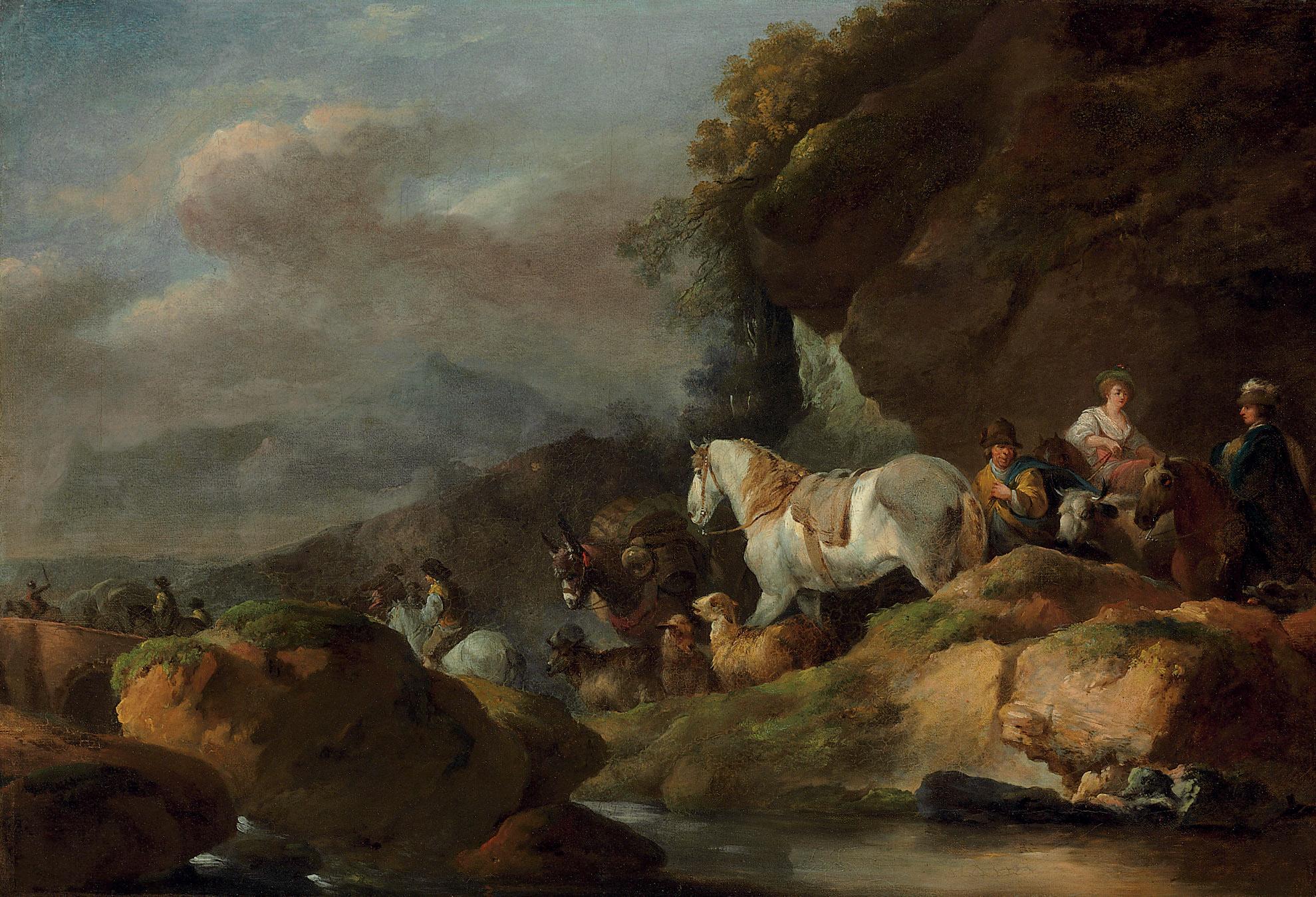 Francesco Casanova - A herder and travelers on a mountain pass near a stream