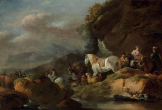 Francesco Casanova - A herder and travelers on a mountain pass near a stream