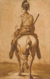 Francesco Casanova - Un cavalier à cheval, vu de dos, regardant à gauche