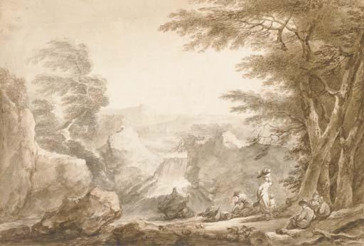 Francesco Casanova - Un Paysage Avec Une Cascade, Des Paysans Au Premier Plan