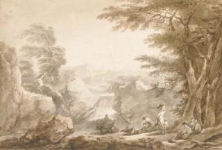 Francesco Casanova - Un Paysage Avec Une Cascade, Des Paysans Au Premier Plan