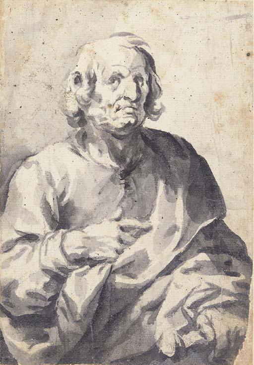Francesco de Herrera The Elder - A man in a cloak, half-length, gesturing to the right