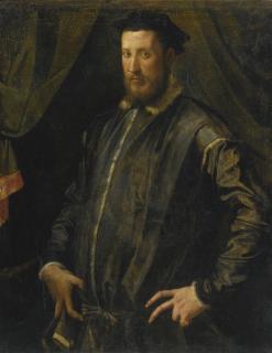 Francesco De\' Rossi - Portrait Of A Man, Half Length, Standing Before A Curtain