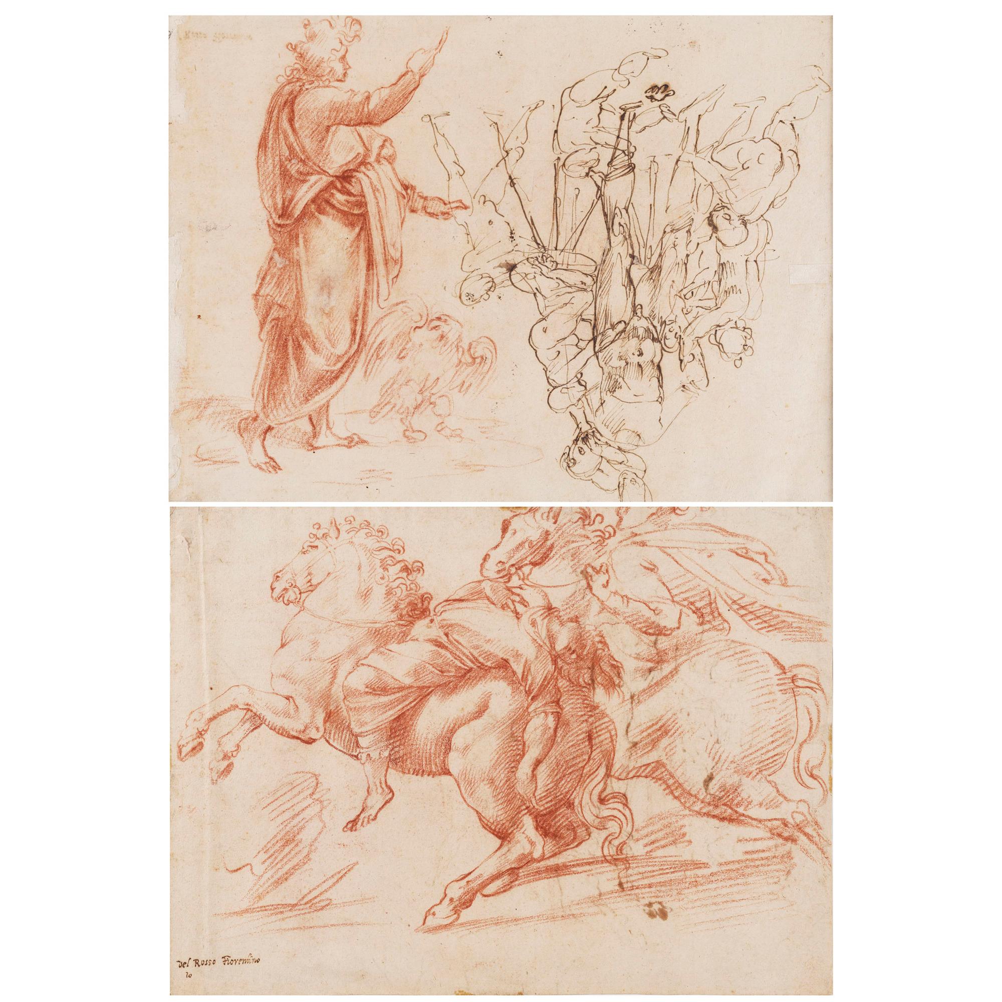 Francesco de\' Rossi - Recto: Plusieurs Jeunes Enfants Ajustant Un Mannequin, Et Saint Jean L\'Evangéliste; Verso: Etude D\'Après L\'Antique Avec Deux Cavaliers, L\'Un Blessé Et Renversé Par Son Cheval