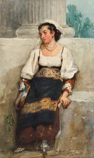 Francesco Didioni - 2 Bll.: Sitzende junge Frau in Tracht. – Sitzender junger Mann in