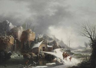 Francesco Fidanza - A Winter Landscape With Travelers On A Snowy Path
