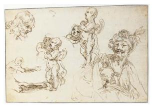 Francesco Fontebasso - Etudes de putti, la tête du Christ, un homme assis et un Turc