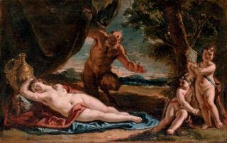 Francesco Fontebasso - Jupiter gazing upon a sleeping Antiope, with attendant putti