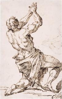 Francesco Fontebasso - Recto: Study of a man kneeling, looking upwards, his hands joined in prayer Verso: Various subsidiary studies for the same figure