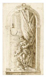 Francesco Fontebasso - Young Boy With A Dog In A Doorway