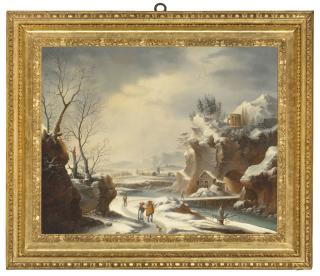 Francesco Foschi - A Snowy Landscape With Travellers By A River