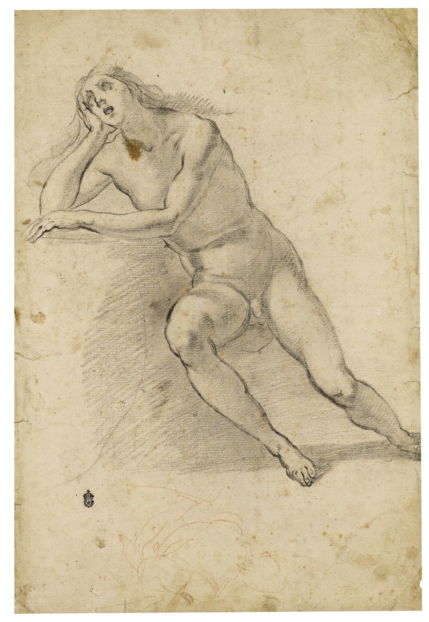 Francesco Furini - Recto: Study Of A Seated Male Nude; Verso: Several Studies For A Madonna And Child, And A Study Of A Staircase