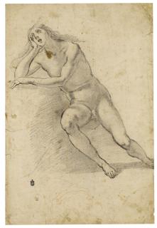 Francesco Furini - Recto: Study Of A Seated Male Nude; Verso: Several Studies For A Madonna And Child, And A Study Of A Staircase