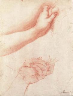 Francesco Furini - Two studies of a left hand holding a cloth