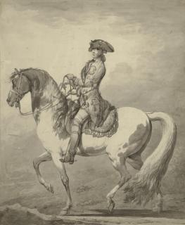 Francesco-Giuseppe Casanova - Portrait équestre de Frédéric II (?) (recto) ; Essai de lavis gris au pinceau (verso)