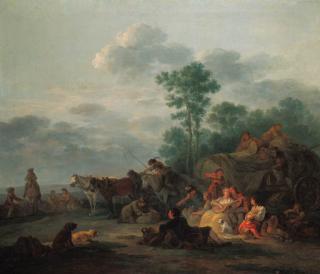 Francesco Giuseppe Casanova - Travellers resting, with a couple making music in a landscape