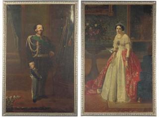 Francesco Gonin - Portrait of Vittorio Emanuele II, King of Italy (1820-1878); and Portrait of Maria Adelaide of Austria, Queen of Italy (1822-1855)