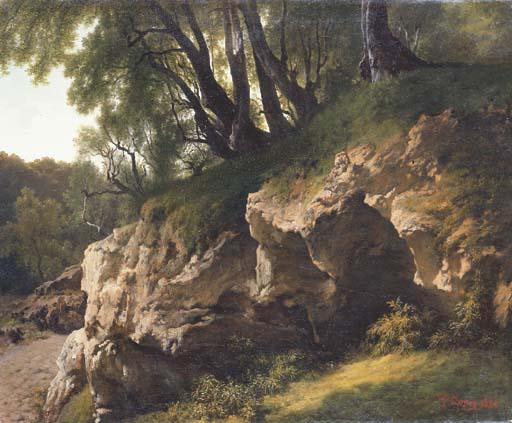 Francesco Gonin - Rocky Outcrop In A Forest