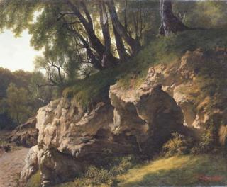 Francesco Gonin - Rocky Outcrop In A Forest