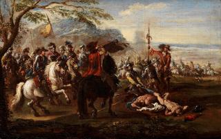 Francesco Graziani - A Cavalry Skirmish Before A Landscape; And A Cavalry Skirmish On The Banks Of A River And 19.6 X 32.8Cm (7 3/4 X 13In). (2)