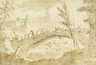 Francesco Guardi - A Bridge Over A Mountainous Landscape (Recto); View Of The Piazza San Marco Towards San Geminiano (Verso)