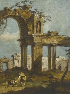 Francesco Guardi - A Capriccio Of A Ruined Arch With Figures In The Foreground