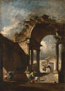 Francesco Guardi - A capriccio with figures amongst classical ruins