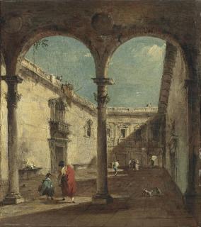 Francesco Guardi - A Courtyard With Elegantly Dressed Figures