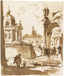 Francesco Guardi - An Architectural Capriccio With A Church To The Left