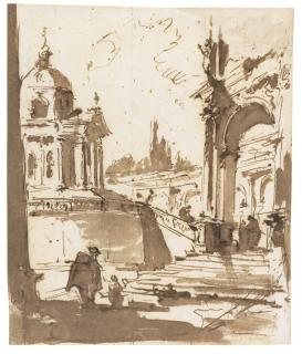 Francesco Guardi - An Architectural Capriccio With A Church To The Left