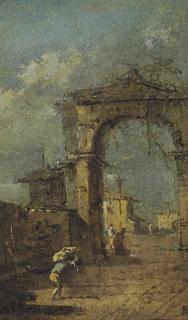 Francesco Guardi - Capriccio Of A Ruined Arch, A City Wall And Figures