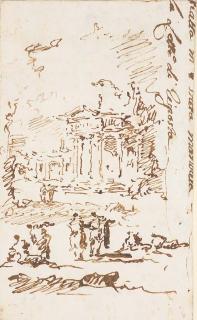 Francesco Guardi - Des figures avec un palais dans le fond