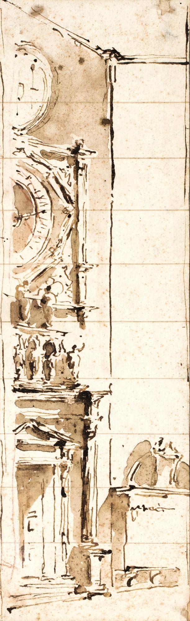 Francesco Guardi - Design for one side of an elaborate façade with a clock