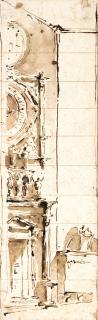 Francesco Guardi - Design for one side of an elaborate façade with a clock