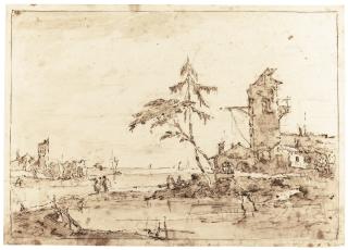 Francesco Guardi - Lagoon Capriccio With A Tower