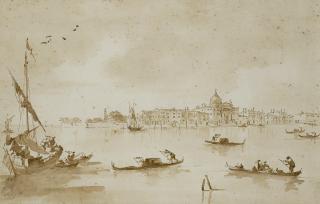 Francesco Guardi - L\'Île De La Giudecca Avec L\'Église Des Zitelle, Des Gondoles Au Premier Plan